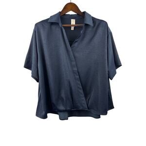 Women’s Wynne Layers Size 1X Navy Blue Satin Blouse